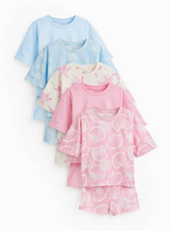 Shells Print Short Sleeve Pyjama Sets 5 Pack 9-10 years